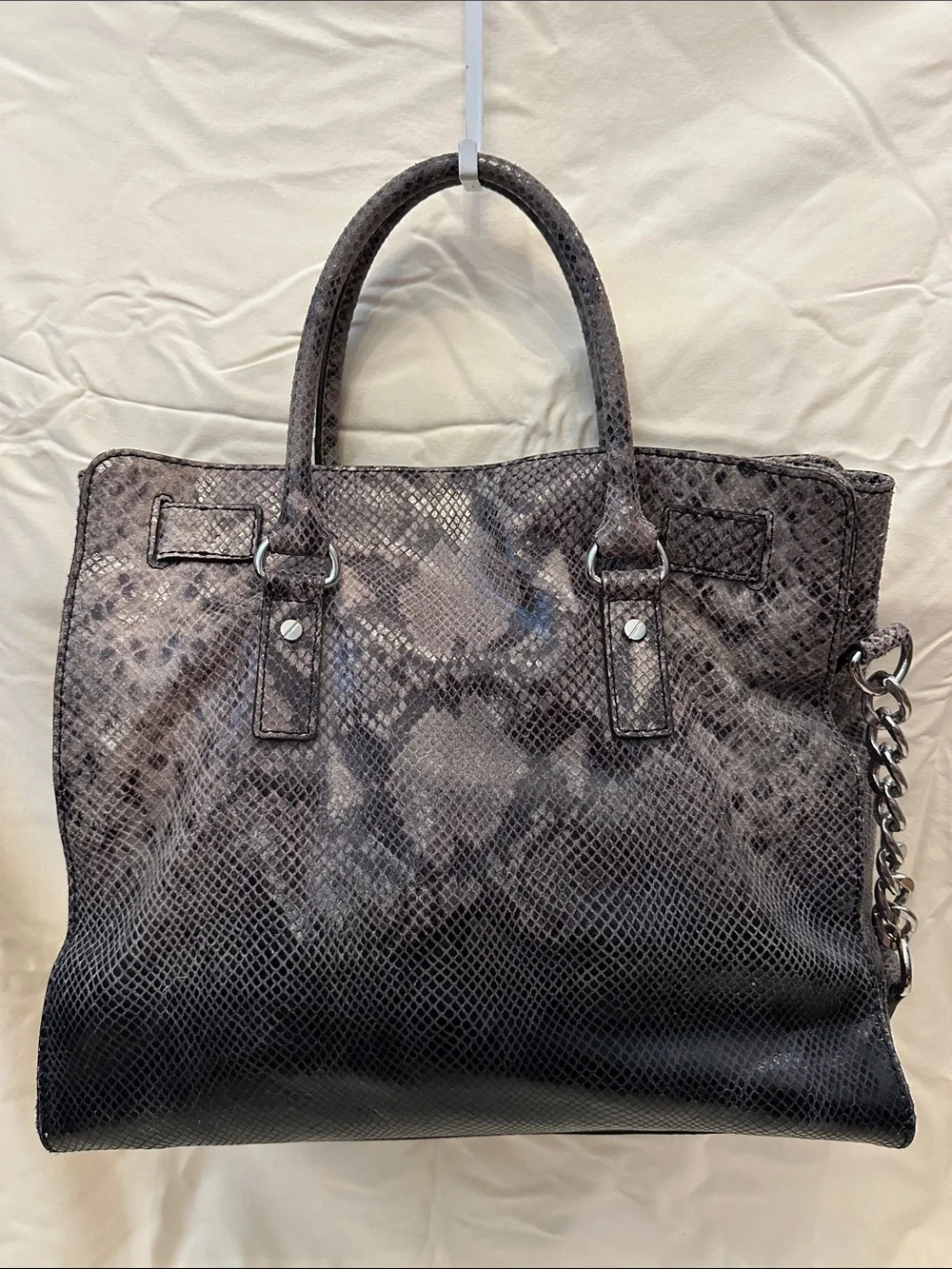 Michael Kors Hamilton Snake-Embossed Tote Bag in Dark Gray/Black RARE!!